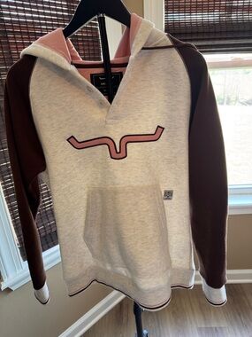 Kimes Ranch Cream & Brown Hooded Sweatshirt with Pink Logo